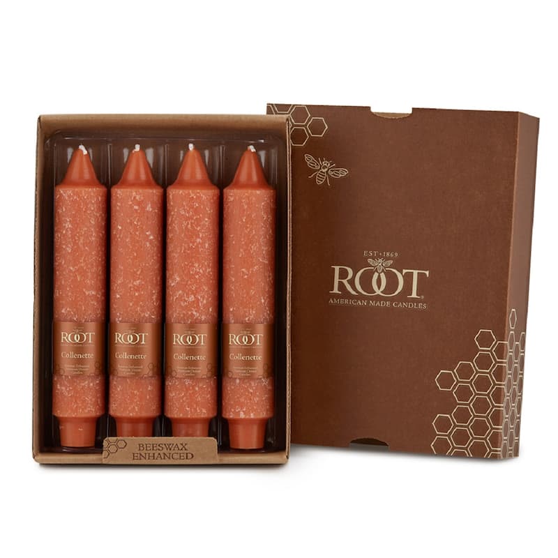 Root Unscented 7 In. Timberline Collenette Taper Candles box of 4 - 7 X 1-1/4 - Rust