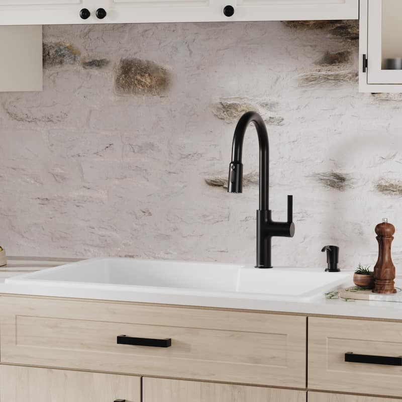 Karran 33" Top Mount Large/Small Bowl Quartz Kitchen Sink Kit - 33" x 22" x 9"