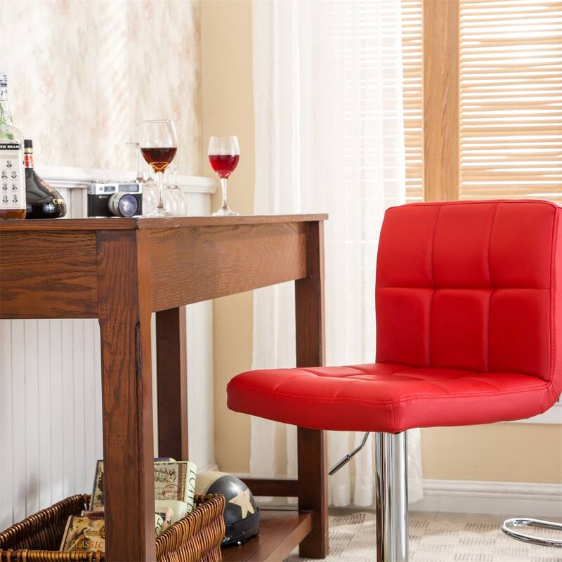 Swivel Faux Leather Adjustable Hydraulic Bar Stool, Set of 2