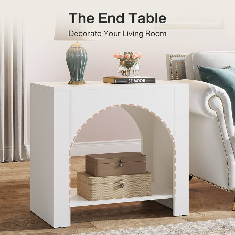 Farmhouse End Table for Living Room Large Side Table with Storage Sofa Table