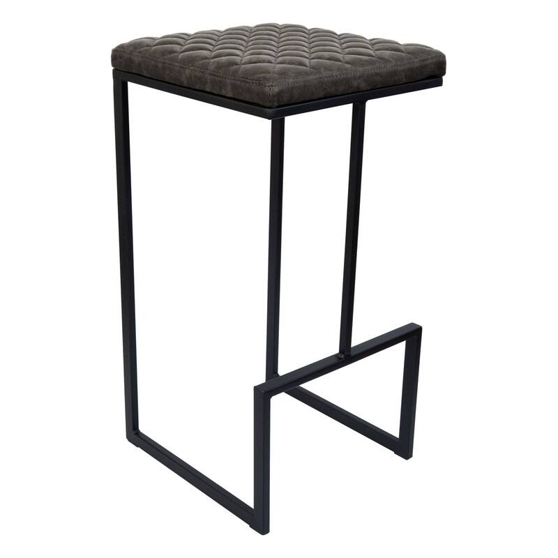Quincy Leather Quilted Counter Height Barstool (Set of 2) with Upholstered Square Seats & Footrest for Home Bar & Kitchen