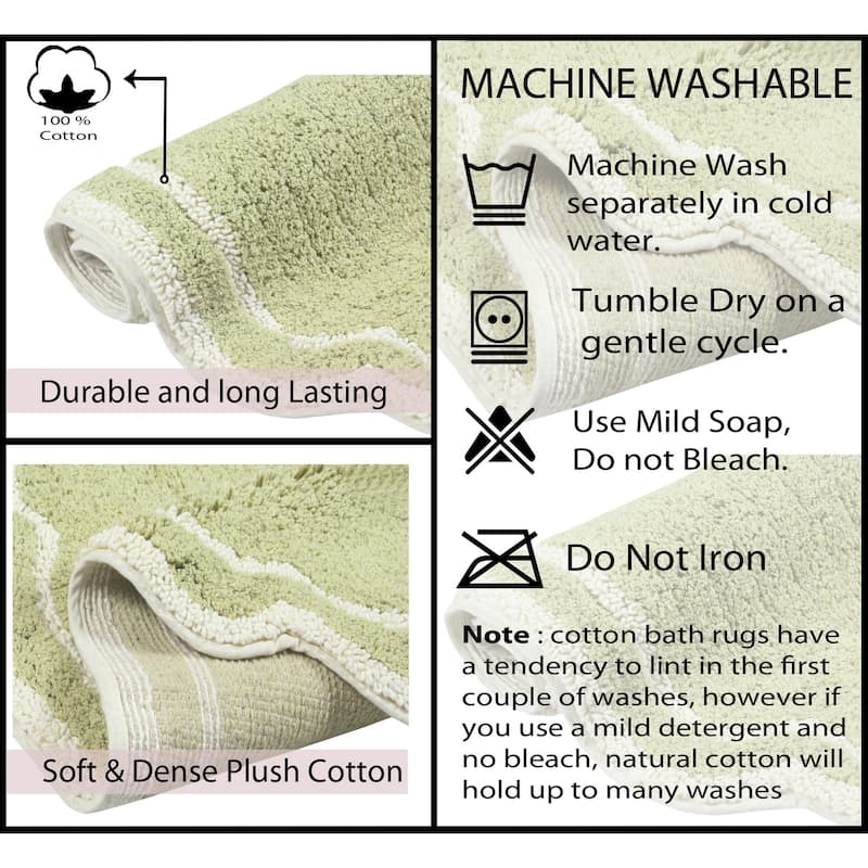 Allure Collection 100% Cotton Non-Slip Bathroom Rug Set, 3 Piece Machine Washable- Bathroom Rug, Bath Rug, U Shaped Contour
