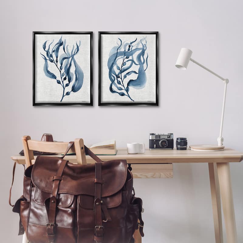 Stupell Fluid Blue Herbs Framed Floater Canvas Wall Art Design By Carol Robinson (Set of 2)