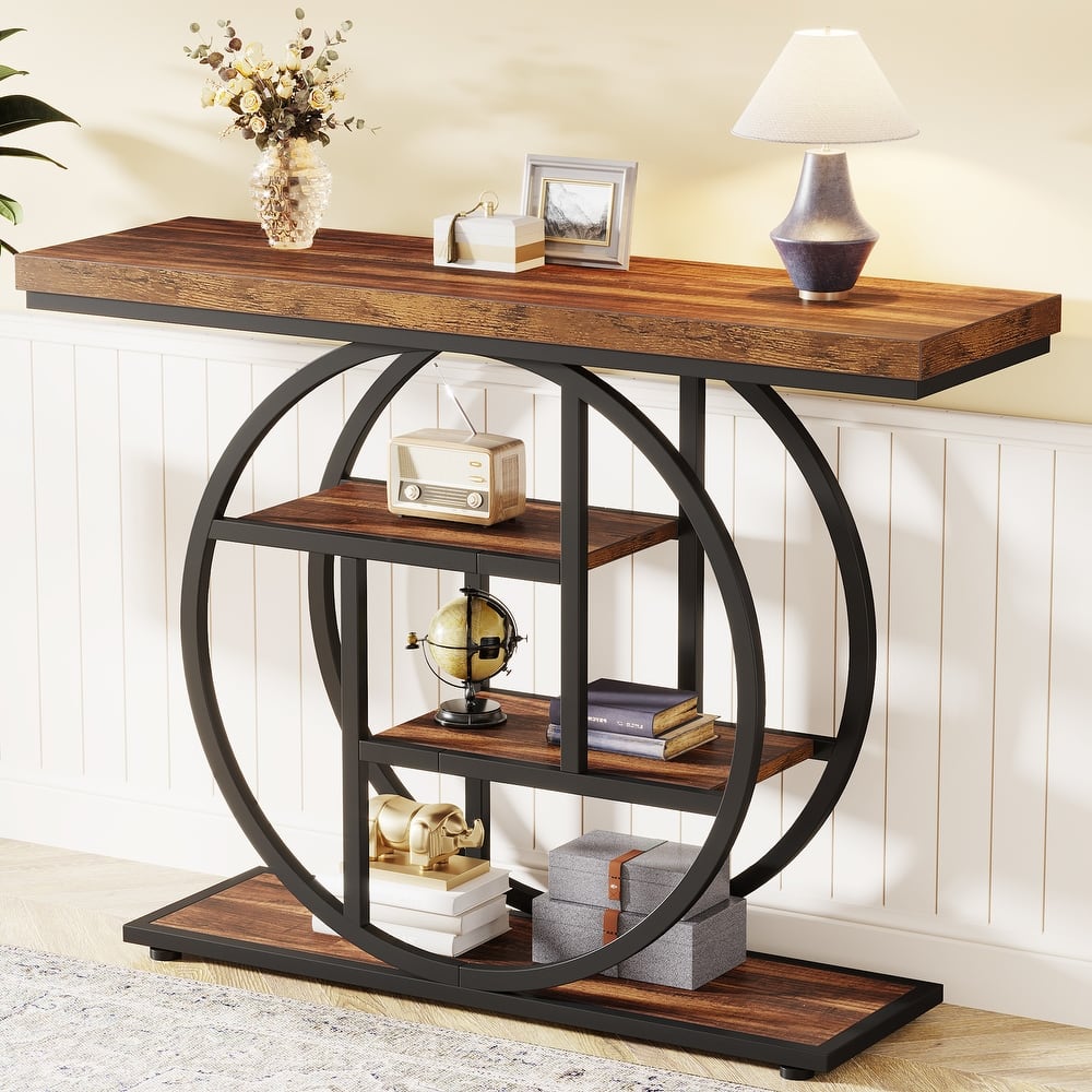 Console Table for Entryway, Industrial 4-Tier Sofa Table Behind Couch