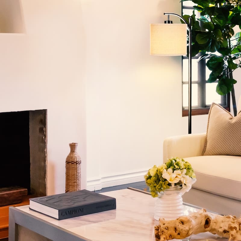 Brightech Montage 62 in. Mid-Century Modern LED Super Bright Floor Lamp with Beige Fabric Drum Shade