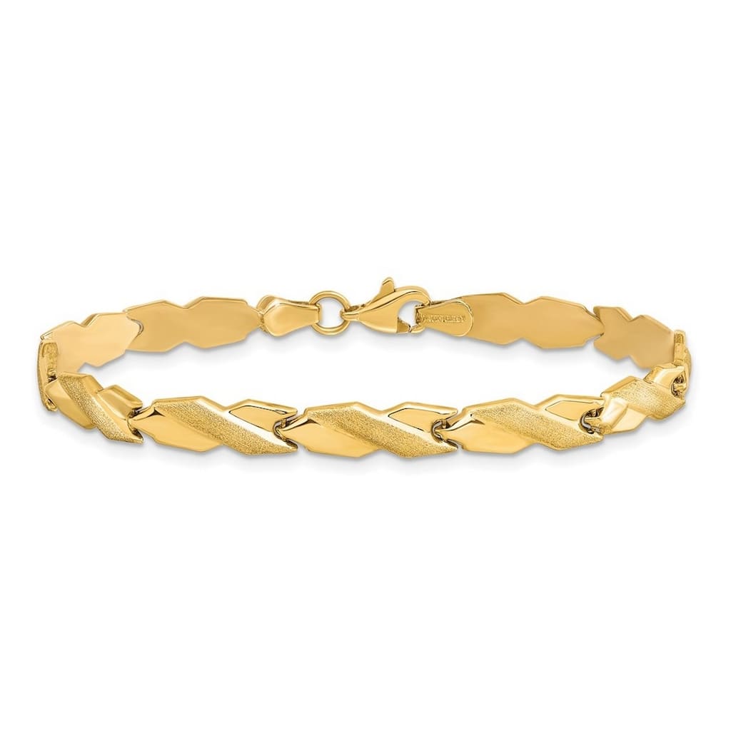 Curata 10k Yellow Gold 7" 5mm Fancy Polished and Brushed X Bracelet