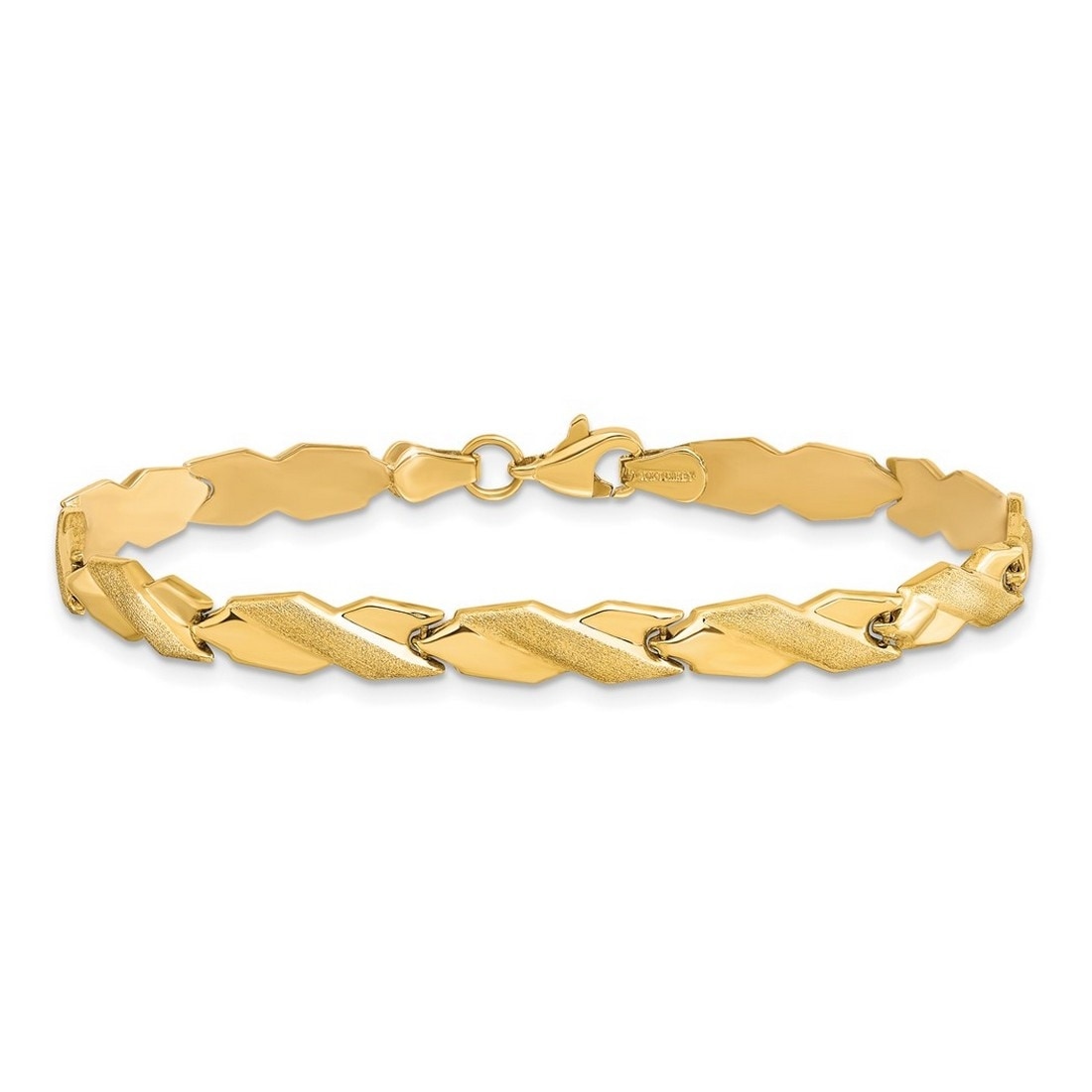 Curata 10k Yellow Gold 7" 5mm Fancy Polished and Brushed X Bracelet