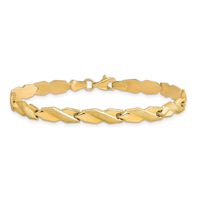 Curata 10k Yellow Gold 7" 5mm Fancy Polished and Brushed X Bracelet