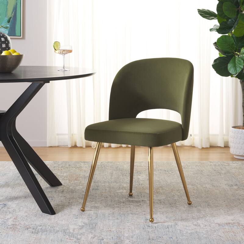 SAFAVIEH Lu Dining Chair - 19.3 In. W x 21.3 In. D x 33 In. H - 19Wx21Dx33H - Olive/Brushed Gold
