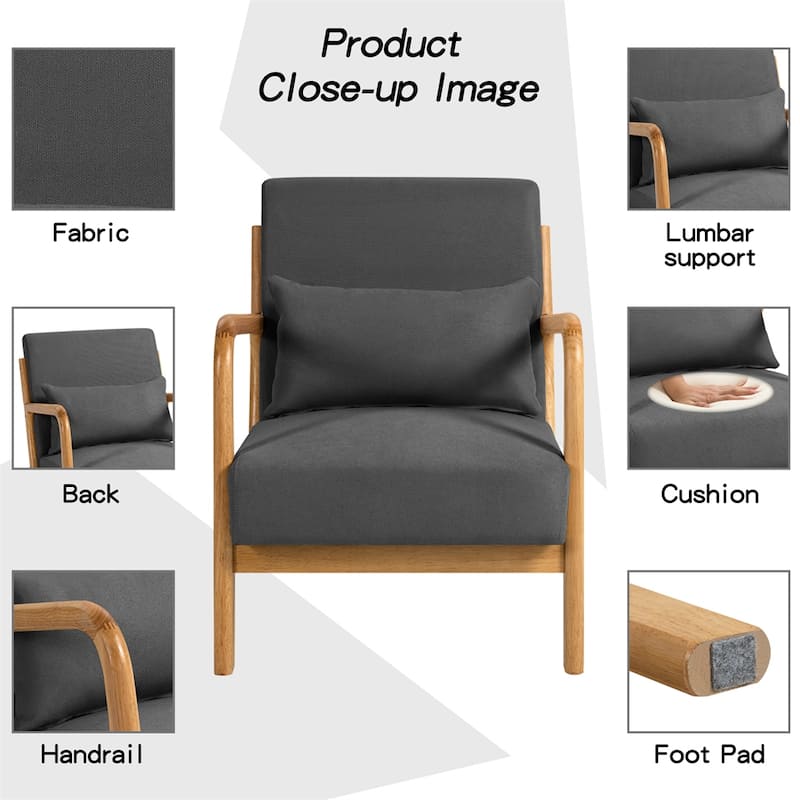 Leisure Chair with Solid Wood Armrest and Feet,Modern Accent Sofa