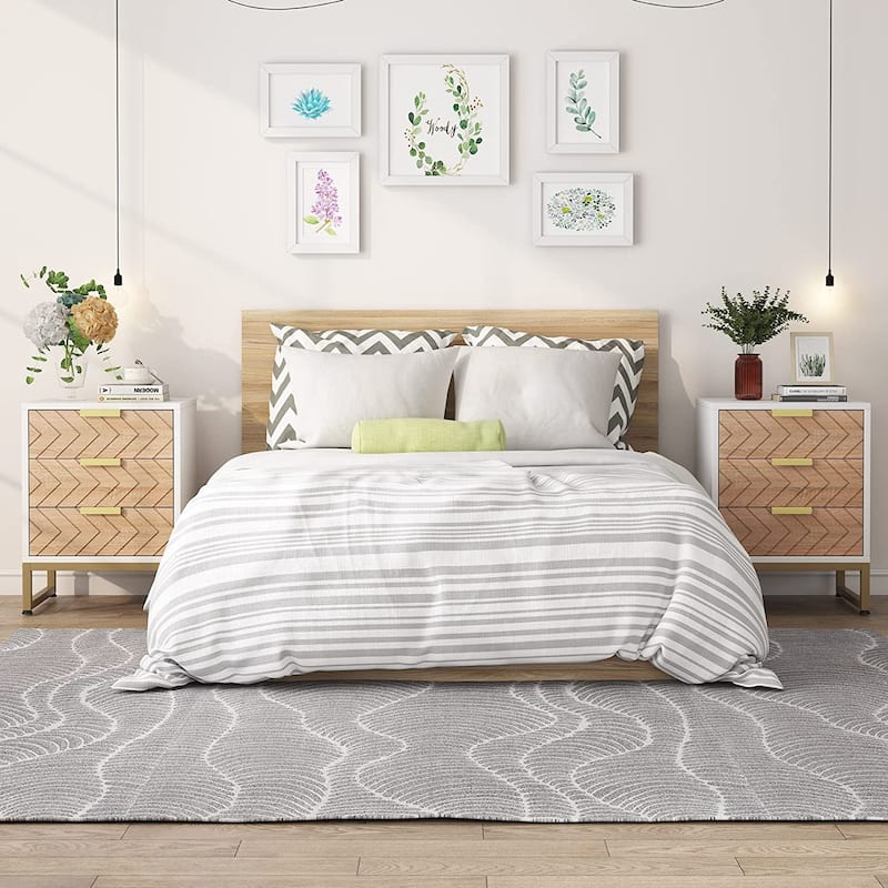 Modern 3 Drawers Nightstand, Bedside Table with Unique Zig Zag Design for Bedroom Living Room