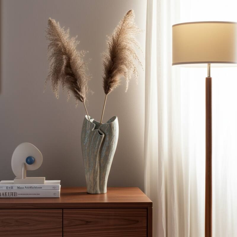 Ceramic Decorative Vase with Textured Wavy Design Modern Home Accent