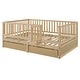 preview thumbnail 75 of 118, Wood Cribs Convertible Toddler Bed with Fence Guardrails and 2 Drawers Split into Independent Floor Bed and Daybed Slat Support