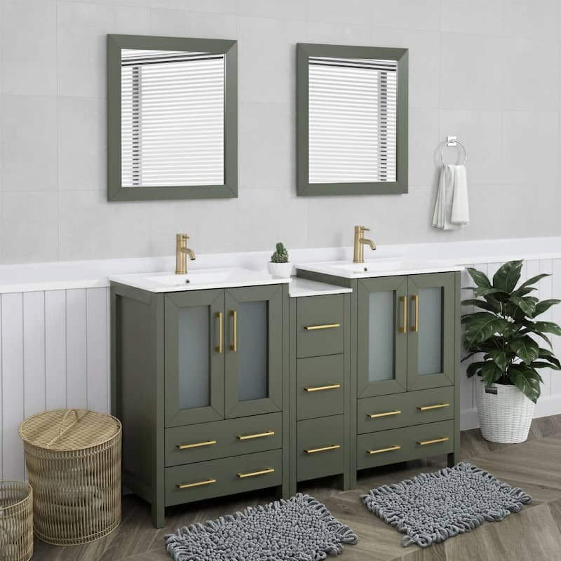 Vanity Art 60 in. Double Sink Bathroom Vanity with Top and Mirrors - 60 X 18.1 X 35.8
