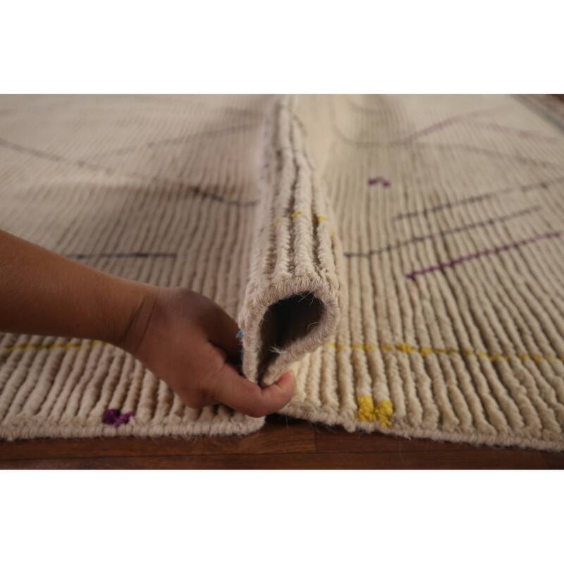All-Over Striped Ivory Moroccan Area Rug Handmade Wool Carpet - 6'1"x 10'1"