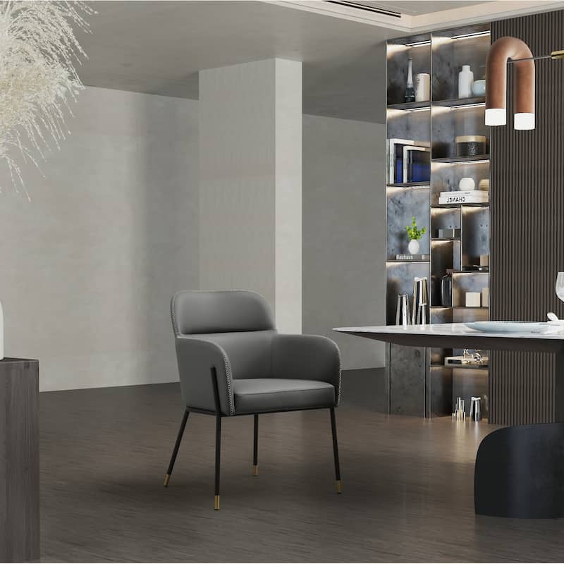 Dining Armchair with Dark Gray Faux Leather, Stylish Design, Metal Legs - 25
