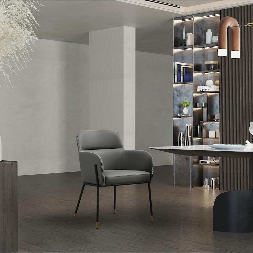 Dining Armchair with Dark Gray Faux Leather, Stylish Design, Metal Legs - 25