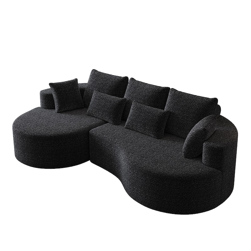 L-Shaped Curved Cloud Sectional Couch, Oversized Chenille Upholstered 4-Seater Sofa, Full Compressed Corner Sofa with 7 Pillows