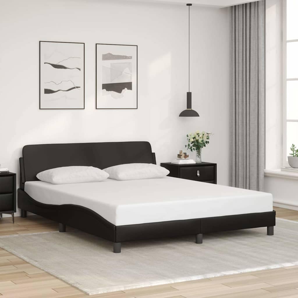 vidaXL Bed Frame with Headboard Black 59.8"x79.9" Queen Faux Leather