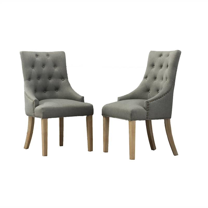 Button Tufted Solid Wood Wingback Chairs with Nail Heads, Set of 2