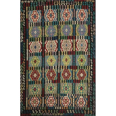 Hand Woven Oriental 100% Wool Carpet Southwestern Tribal Multi-Colored Kilim Area Rug - 9' 10'' X 6' 10''