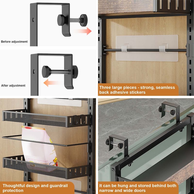 Over The Door Pantry Organizer, 8-Tier Adjustable Over-Door Storage Organizer, Multi-Space Kitchen, Bathroom, Bedroom