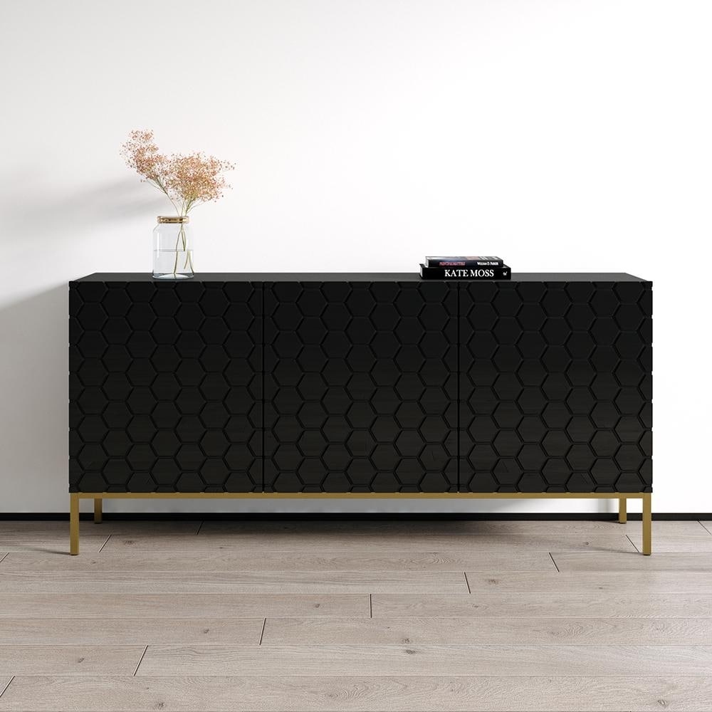 Meble Furniture Hexa 02 63" Sideboard Buffet Credenza 63W x 14.5D x 29.7H Modern European High Gloss & Matte Finish