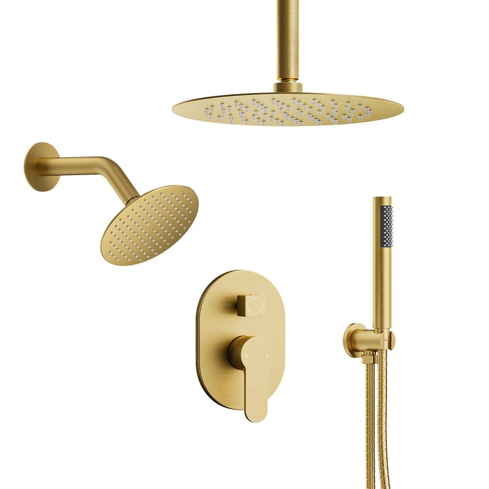 Shower System 10 & 6 in. Dual Rainfall Shower Head Faucet Set with Handheld Pressure Balance Valve Trim Kit