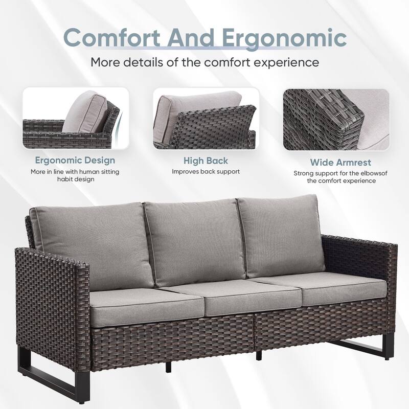 Outdoor Sofa 4 Chairs Ottomans with Fire Table