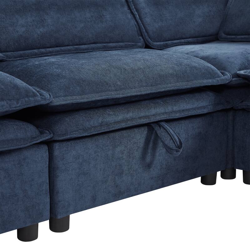 Modern Large U-Shaped Modular Sofa with Movable Storage Ottoman,. Upholstered Deep Seat Sofa with Double-Layer Cushion