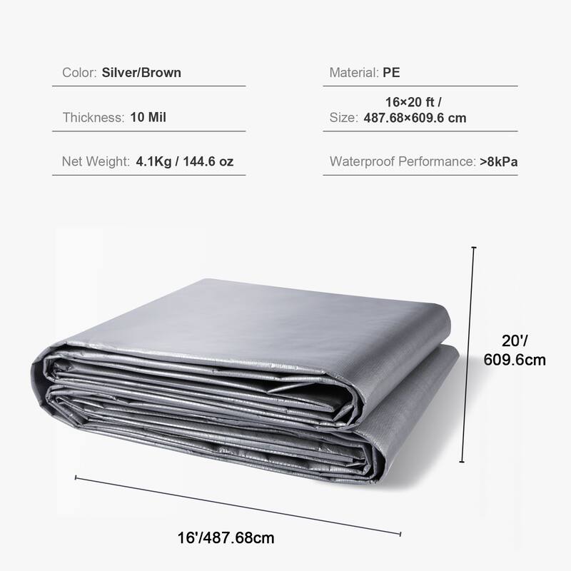 10 Mil Heavy Duty Waterproof Tarp Grey Polyethylene Cover for Camping Car or Outdoor Use