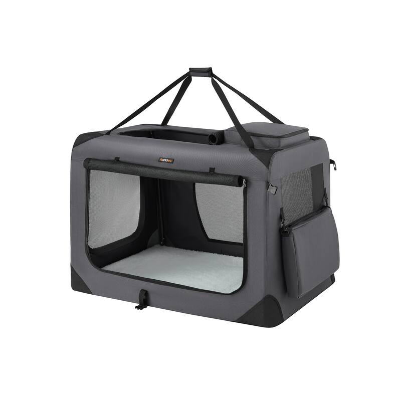 Collapsible Pet Carrier, Oxford Fabric, Mesh, Metal Frame, With Handle, Storage Pockets - 40.0"L x 27.0"W x 27.0"H - Grey