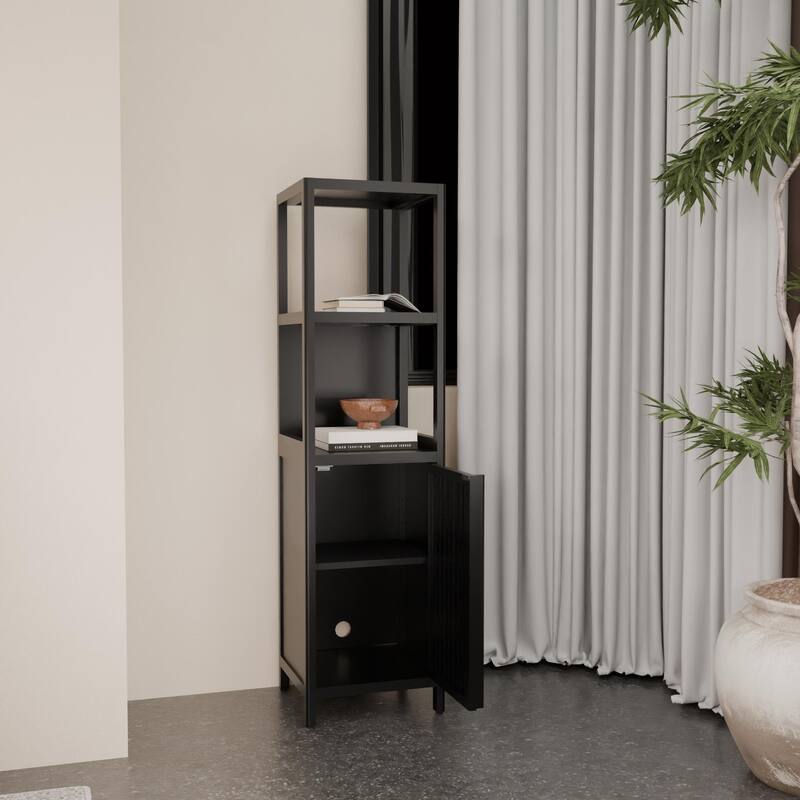 52-Foot-Tall Black Linen Tower Bamboo Storage Cabinet, Suitable For Living Rooms Bathrooms Bedrooms