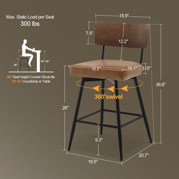 dimension image slide 5 of 11, 26"/29" Faux Leather Swivel Counter/Bar Stools Set of 2/3