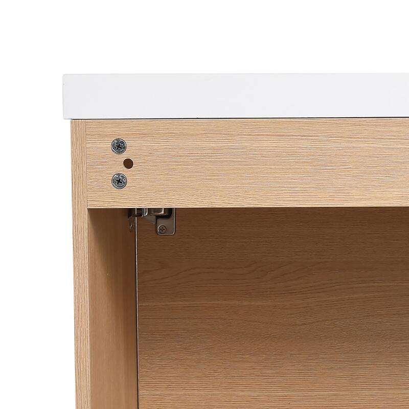 Classic Farmhouse Style Wall-Mounted Wooden Bathroom Vanity with Resin Countertop Sink