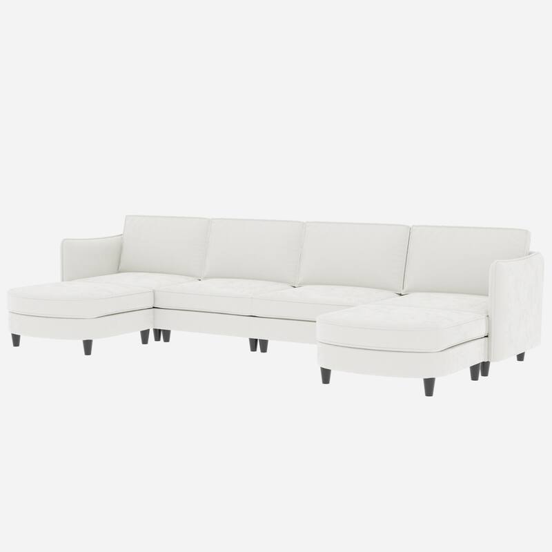 141.5" Fabric U-Shaped 6-Seater Sectional Sofa with Movable Ottoman, Arm Storage Pockets, and 1200lb Capacity