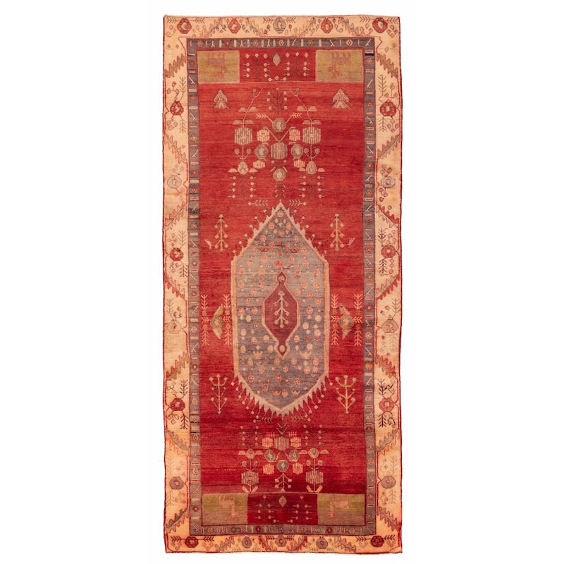 ECARPETGALLERY Hand-knotted Melis Vintage Red Wool Rug - 4'10 x 11'2