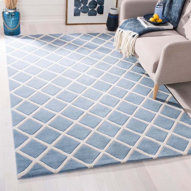 SAFAVIEH Handmade Chatham Retha Modern Moroccan Wool Rug - 3' x 5' - Blue/Ivory - Rectangle
