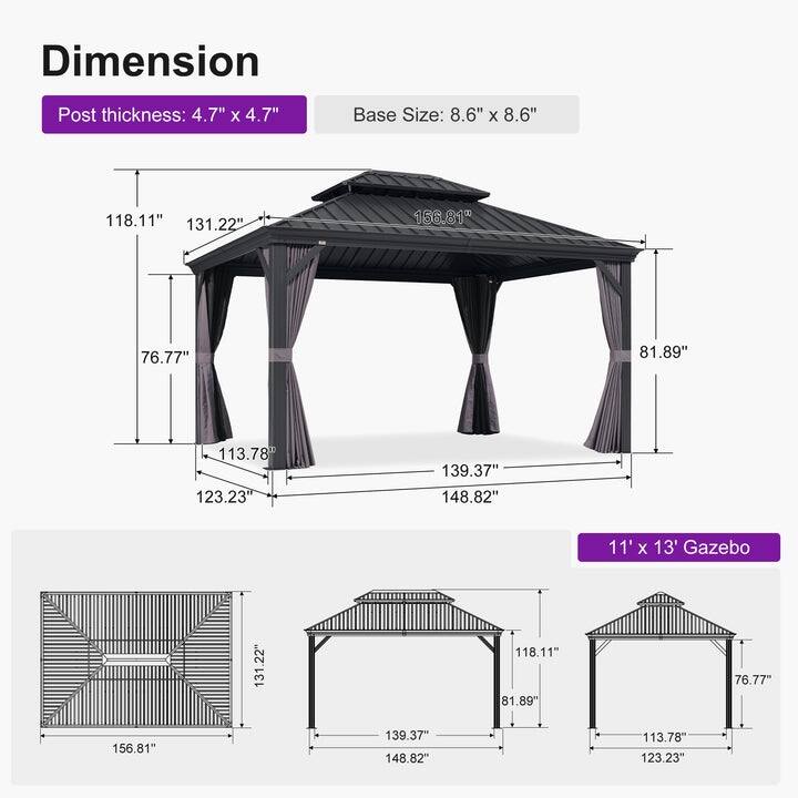 PURPLE LEAF Outdoor Galvanized Steel Full size Hardtop Gazebo Aluminum Frame Gazebo With Curtains