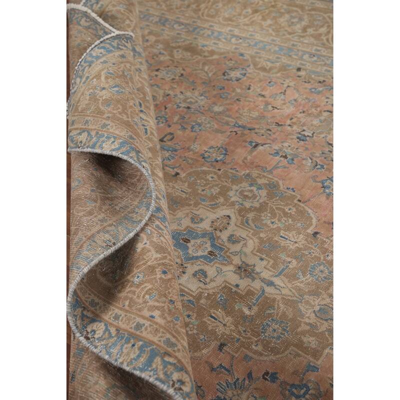 Hand Knotted Oriental 100% Wool Carpet Traditional Floral Pink Mashad Area Rug - 11' 11'' X 8' 9''