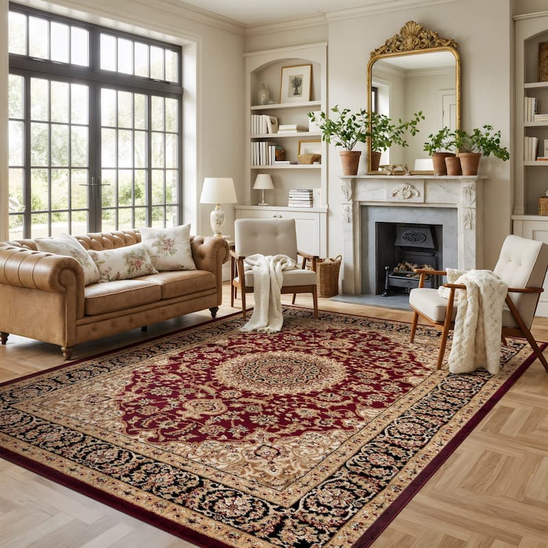 World Rug Gallery Traditional Oriental Medallion Area Rug - 12' x 15' - Burgundy