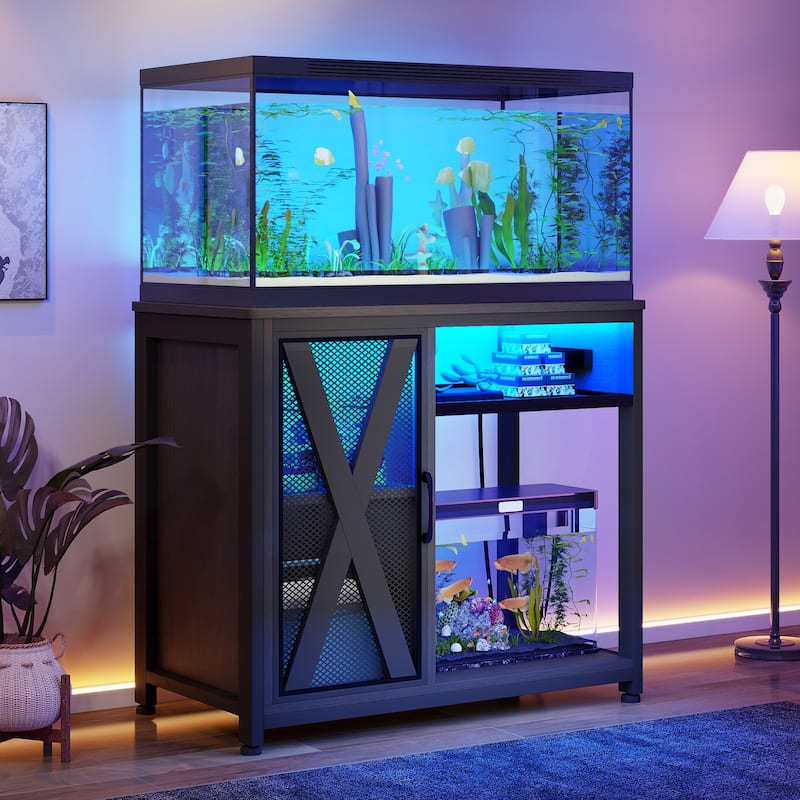 Moasis 50 Gallon Aquarium Stand with Power Outlets & LED Light - Black