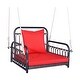 preview thumbnail 1 of 5, Patio Rattan Porch Swing Hammock Chair with Seat Cushion-Red - 31.5" x 25.5" x 23"