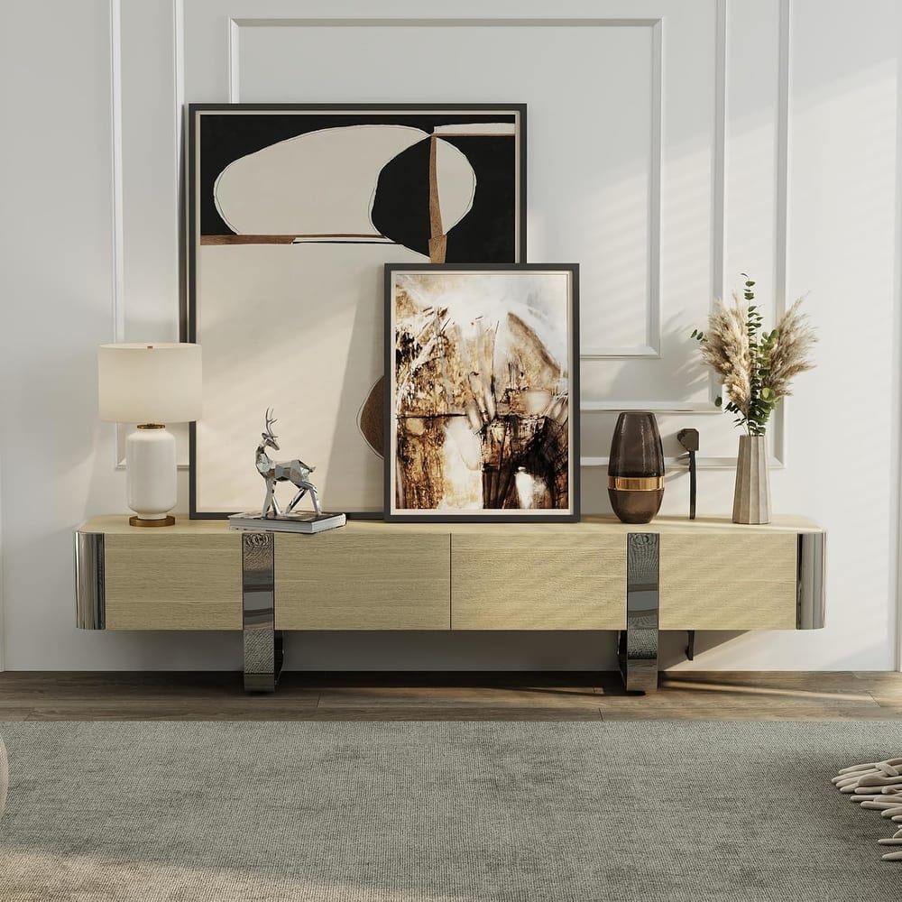 79 inch Wood TV Stand Partial Assembly Entertainment Center Modern Media Console with Drawers and Storage Cabinets