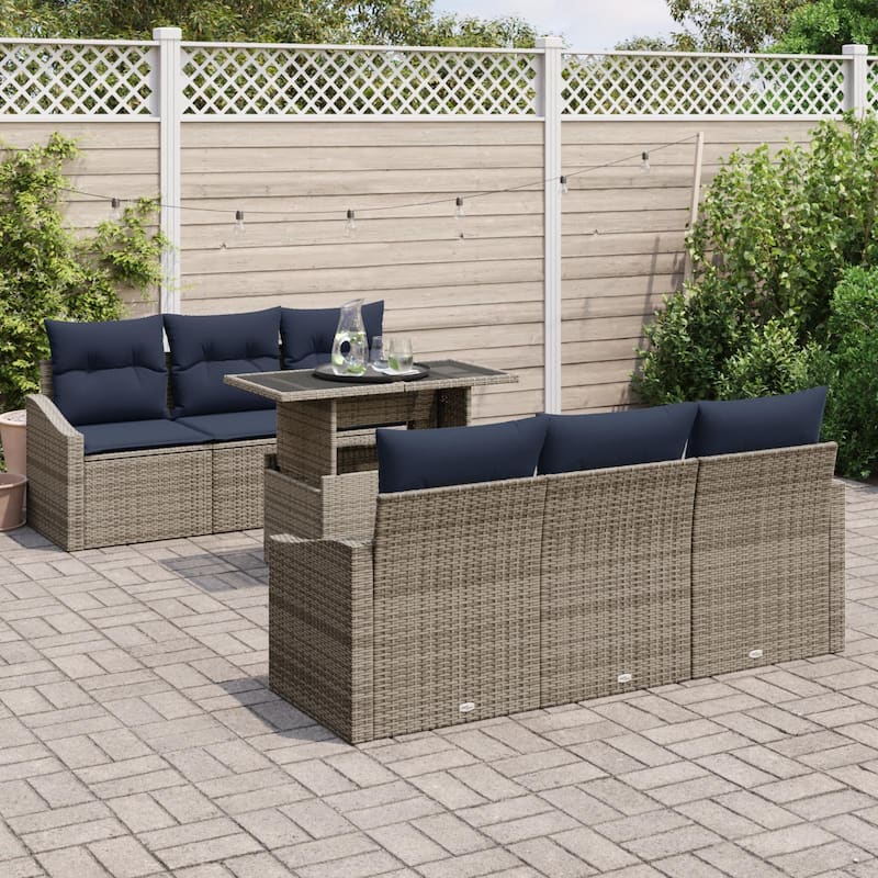 vidaXL 7 Piece Garden Sofa Set with Cushions - 70.1×24.4×27.2