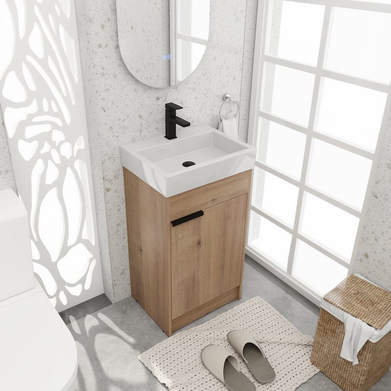 BNK 16/18 inch Freestanding Bathroom Vanity with Single Sink and Soft Close Door