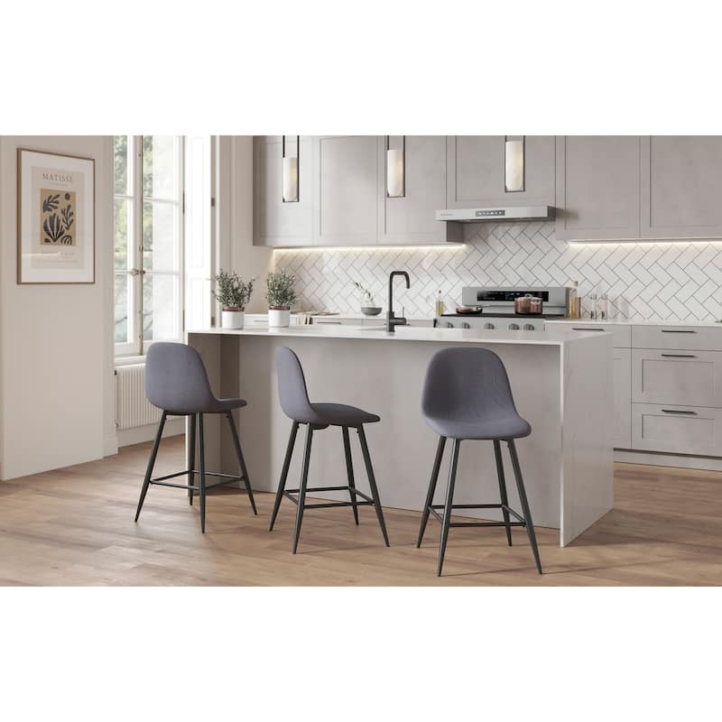 Lumisource Counter Stool in Black Metal and Blue Fabric, Set of 2 - 20"Lx17.25"Wx34.75"H