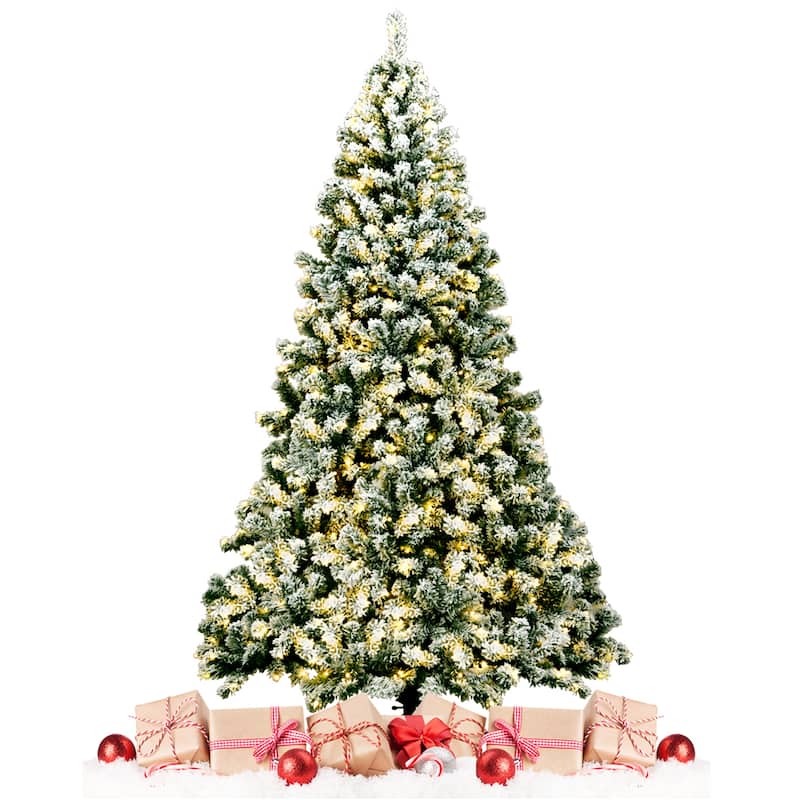 Gymax 7.5ft Prelit Snow Flocked Christmas Tree Hinged Pine Tree - See Details