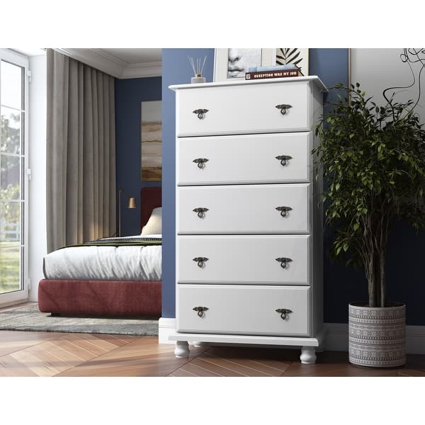 slide 1 of 1, 100% Solid Wood Traditioinal Kyle 5-Jumbo Drawer Chest by Palace Imports White