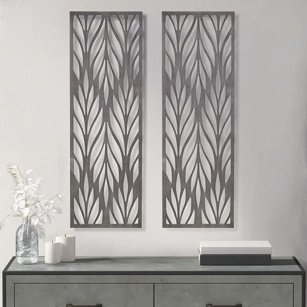 slide 2 of 6, 2-Piece Madison Park Florian 24 in. W x 36 in. H Grey Laser Cut Wood Panel Wall Decor Set, Wood Wall Art Unframed - Reclaimed Grey